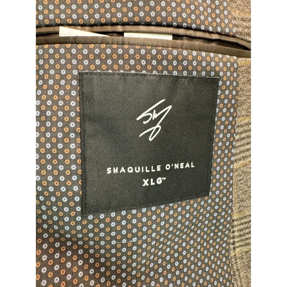 Shaquille O'Neal XLG Men 52R Brown Glen Plaid Stretch Sport Coat Blazer